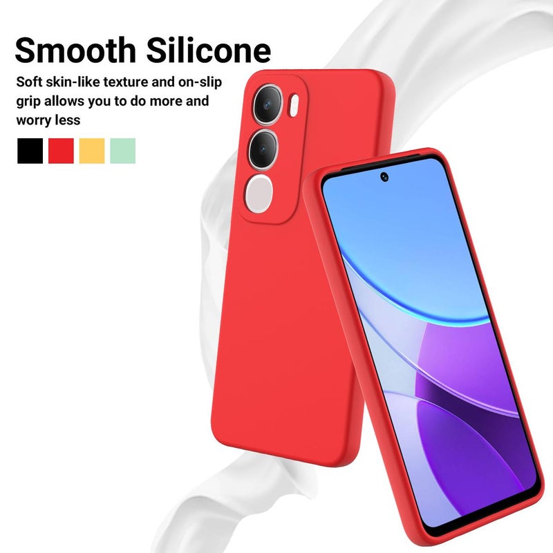 BURAQ Case Cover For vivo Y29 5G Solid Color Liquid Silicone Dropproof Full Coverage Phone Case(Red) - Image 3