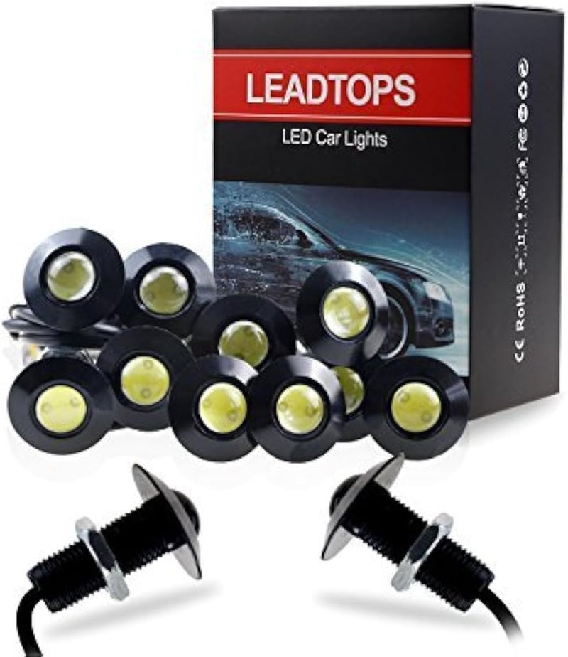 Eagle Eye LED Lights, 10-pack DIY 12V Ultra thin 23mm Eagle Eye Bulb Fog Tail DRL Daytime Running Lights White Kit for Car Motorcycle (White, Black)