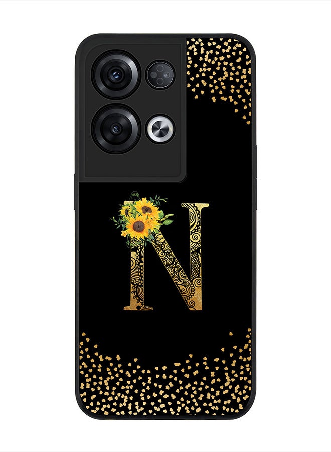 Stylizedd Rugged Black edge case for Oppo  Reno8 Pro, Slim fit Thin Cover -  Custom Monogram Initial Letter Mandala Floral Pattern Alphabet- N  (Black ) - Image 1