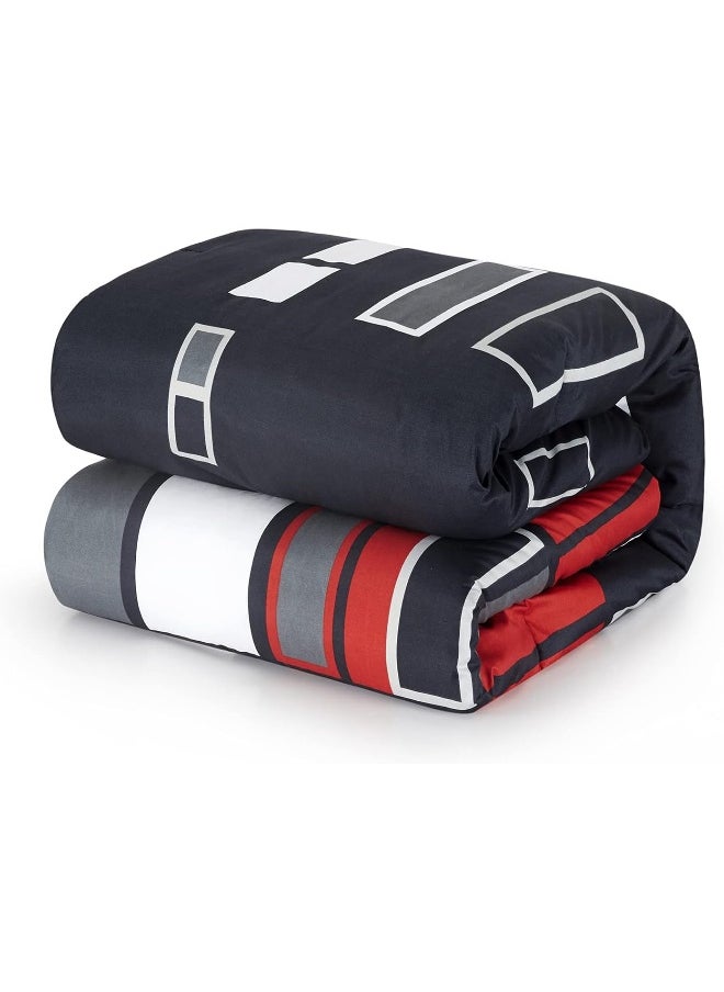Generic ARTALL Black Gray Red Plaid Pattern Bed in A Bag 8 Piece Bedding King Comforter Sets  - Image 3