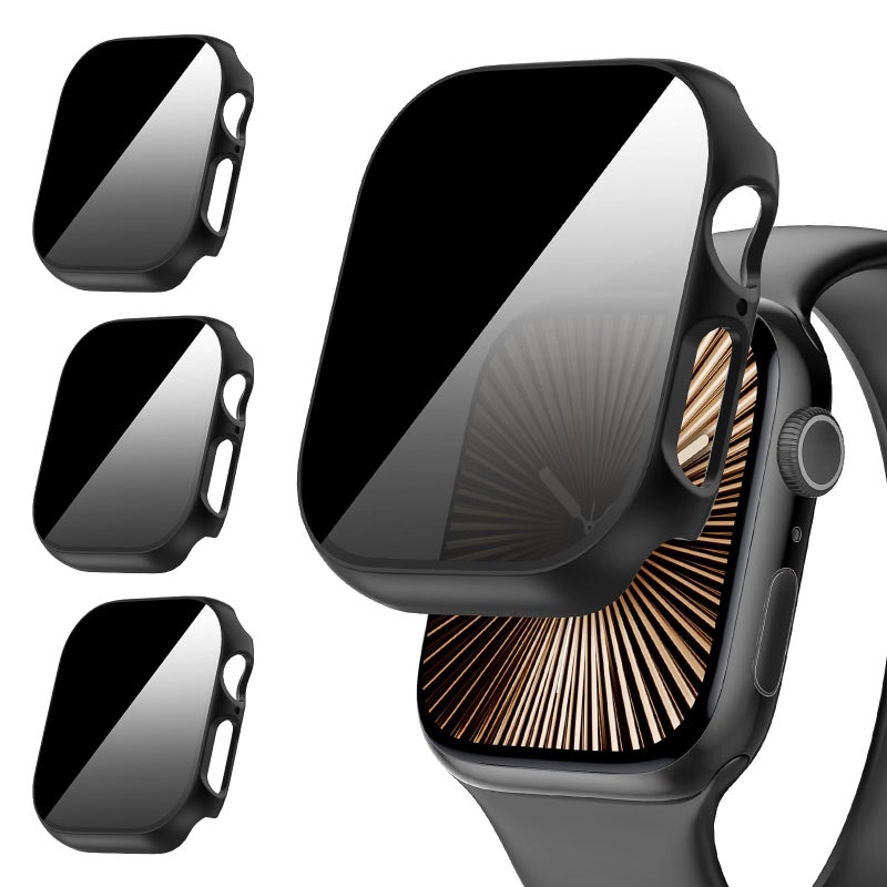 Suoman 3-Pack for Apple Watch Series 11/10 46mm Case, [Anti-Peeping] Ultra-Thin Tempered Glass Privacy Screen Protector, All-Round Durable Hard PC Glossy Protective Cover - Image 1