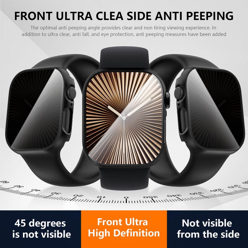 Suoman 3-Pack for Apple Watch Series 11/10 46mm Case, [Anti-Peeping] Ultra-Thin Tempered Glass Privacy Screen Protector, All-Round Durable Hard PC Glossy Protective Cover - Image 3