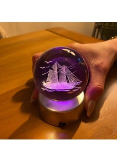 Hediyesahibi Decorative Lighted Ship 3D Glass Globe  - Image 1