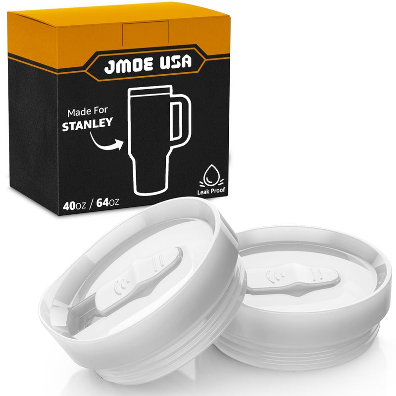 Jmoe USA 40oz  64oz Sliding Lid for Stanley Adventure Quencher H20 Flowstate Tumblers With Handle  Leakproof  Spillproof  Made of BPA and FoodGrade Materials  Dishwasher Safe White 2Pack