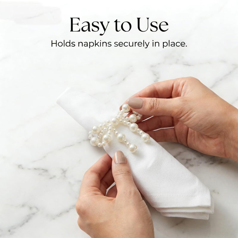 4Pcs Bow Napkin Rings White Pearl Elegant Bows Ring Holder for Napkins Servilletas Table Decor Wedding Party Dinner Beaded Rings for Daily Use - Image 3