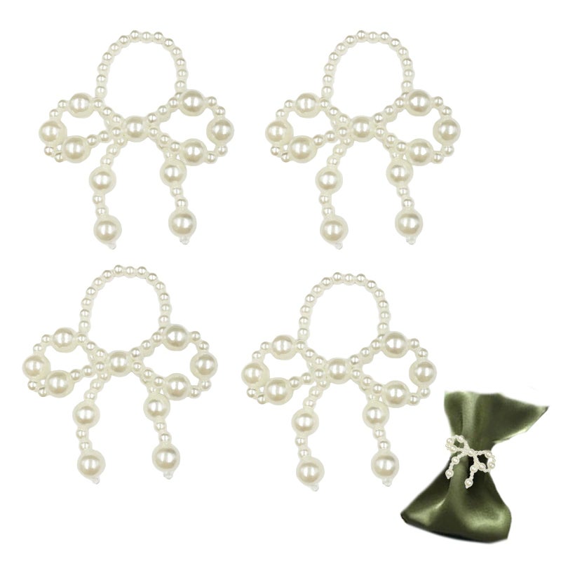 4Pcs Bow Napkin Rings White Pearl Elegant Bows Ring Holder for Napkins Servilletas Table Decor Wedding Party Dinner Beaded Rings for Daily Use - Image 1
