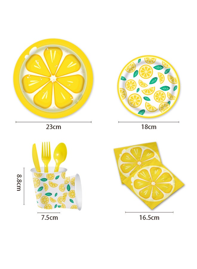 Children's Summer Party Birthday Tableware Lemon Fruit Dinner Plate Pull Flag Disposable Tablecloth Paper Cup Paper Plate Paper Towel-Color:Paper Cup-Specifications:24 Persons - Image 5