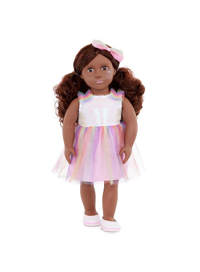 Our Generation دمية موضة بطول 18 بوصة - عيون بنية واقعية وشعر بني مموج - زي ذو طابع قوس قزح وزينة وجه - لعب تمثيلي - ألعاب للأطفال من سن 3 سنوات وما فوق - ريفري - Image 4