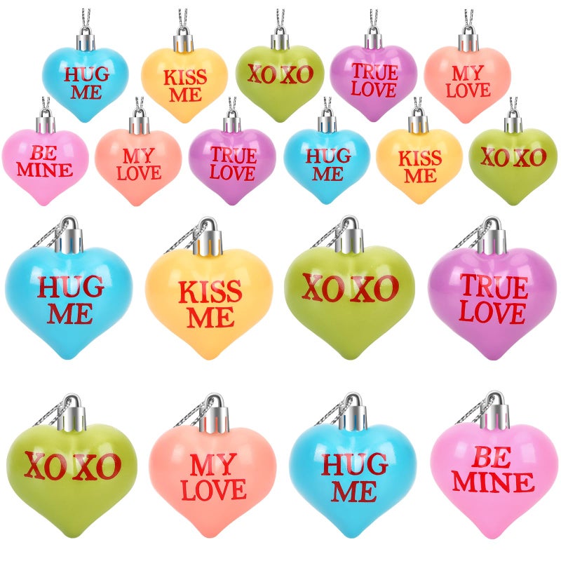 JULMELON Valentine's Day Conversation Hearts Candy Ornaments, 24 Pcs Colorful Heart Decorations for Tree Home Party Holiday Wedding and Party Decoration - Image 1