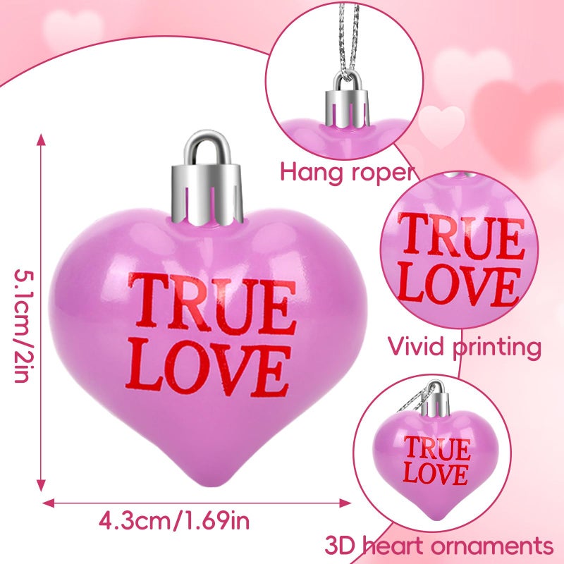 JULMELON Valentine's Day Conversation Hearts Candy Ornaments, 24 Pcs Colorful Heart Decorations for Tree Home Party Holiday Wedding and Party Decoration - Image 5