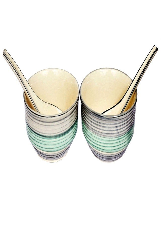 Crock Comforts Ceramic Handcrafted Stoneware Aqua Seagreen Soup Bowl/Serving Bowl(4" Diameter) with Free Soup Spoon-Set of 2(350ml,Microwave & Dishwasher Safe,CC-GSP02)|Soup Bowl Set for Kitchen - Image 2