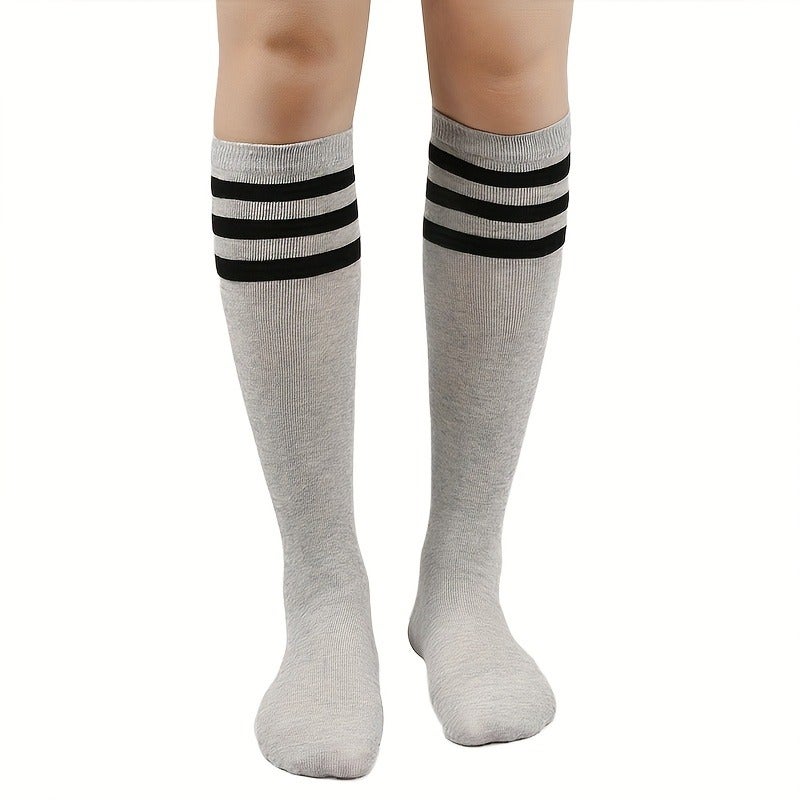 2/4 Pairs of Striped Knee-High Socks for Teens - Simple, Youthful Design, Perfect for School Uniforms & Back-to-School Outfits - Image 2