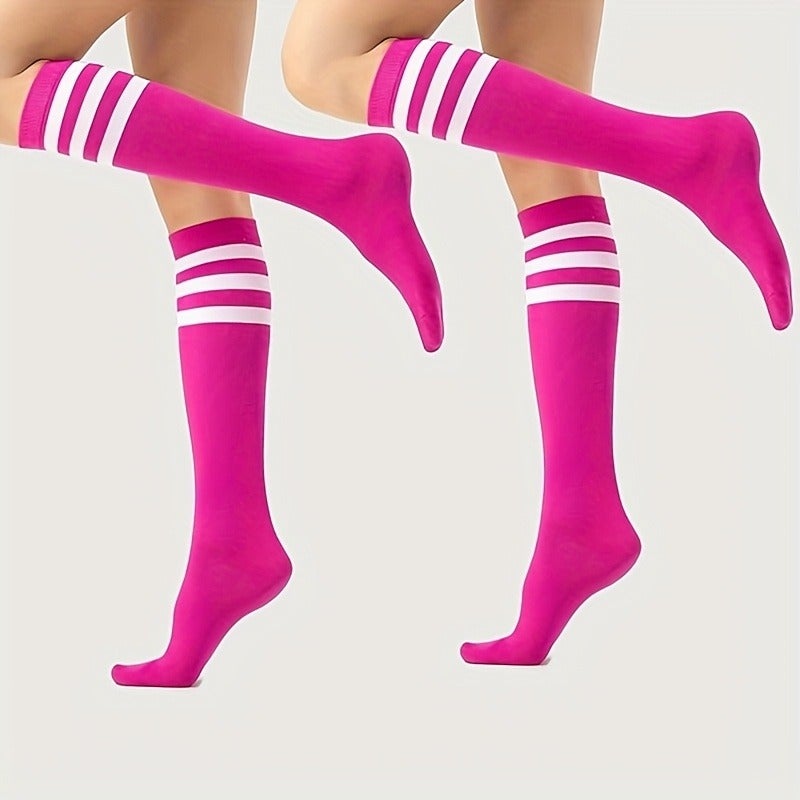 2/4 Pairs of Striped Knee-High Socks for Teens - Simple, Youthful Design, Perfect for School Uniforms & Back-to-School Outfits - Image 4