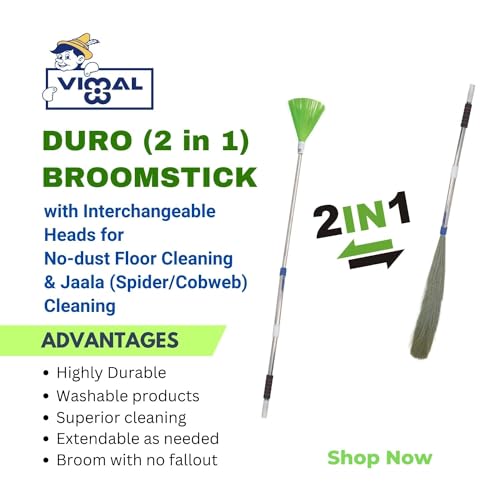 VIMAL DURO (2 in 1) Multi-purpose Combo Set of No-Dust Washable Soft Broom with Adjustable Stainless Steel Handle and Jaala (Spider/Cob-Web) Cleaning Extension Rod for Home/Office/Outdoor Cleaning - Image 3