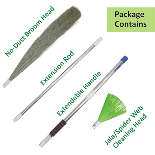 VIMAL DURO (2 in 1) Multi-purpose Combo Set of No-Dust Washable Soft Broom with Adjustable Stainless Steel Handle and Jaala (Spider/Cob-Web) Cleaning Extension Rod for Home/Office/Outdoor Cleaning - Image 4