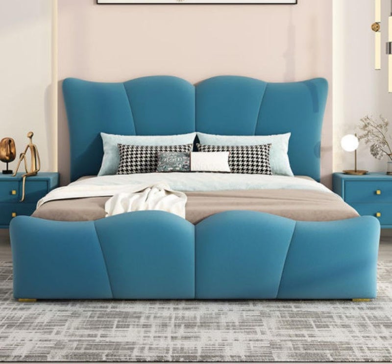 Cozy Homes Teal Blue Velvet Bed Frame with Nightstands - Image 4