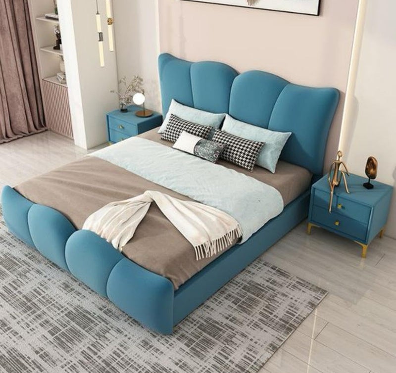 Cozy Homes Teal Blue Velvet Bed Frame with Nightstands - Image 3