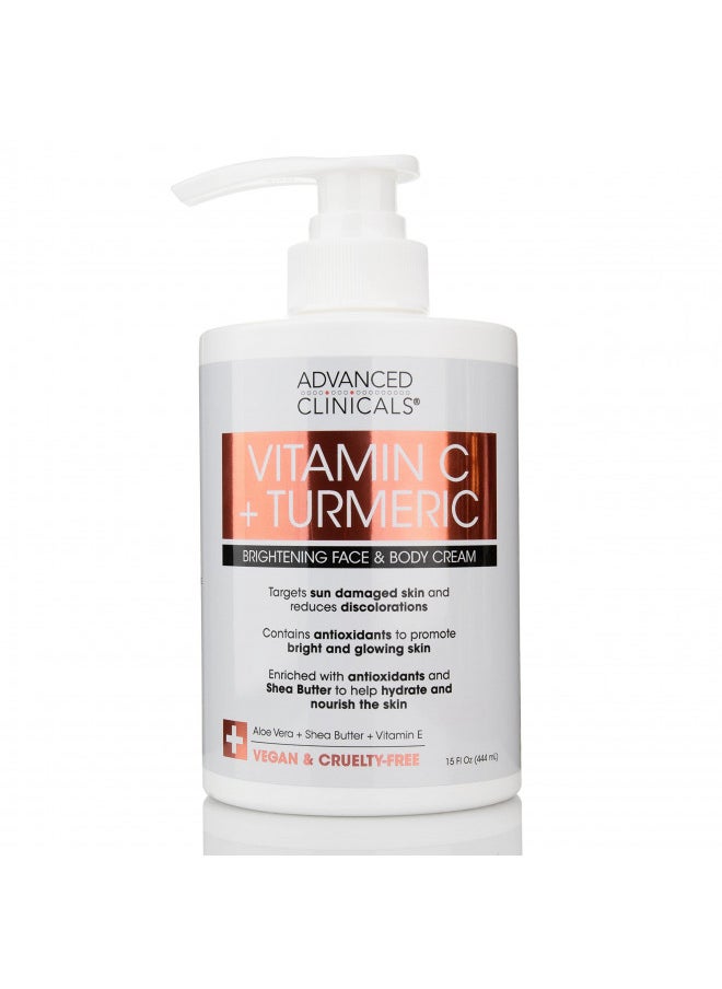 Advanced Clinicals Vitamin C & Turmeric Cream - Firming, Brightening 15 Fl Oz Face & Body Moisturizer with Shea Butter & Vitamin E  - Image 1