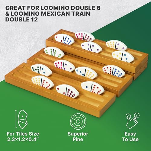 Queensell Loomino Holders Curved Domino Racks Set of 4 Loomino Mexican Train Game Accessories Wooden Domino Trays - Image 5