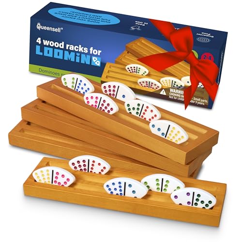 Queensell Loomino Holders Curved Domino Racks Set of 4 Loomino Mexican Train Game Accessories Wooden Domino Trays - Image 1