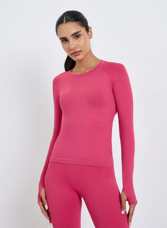 Styli Active Women Pink Stitch Thumbhole Top and Leggings Set