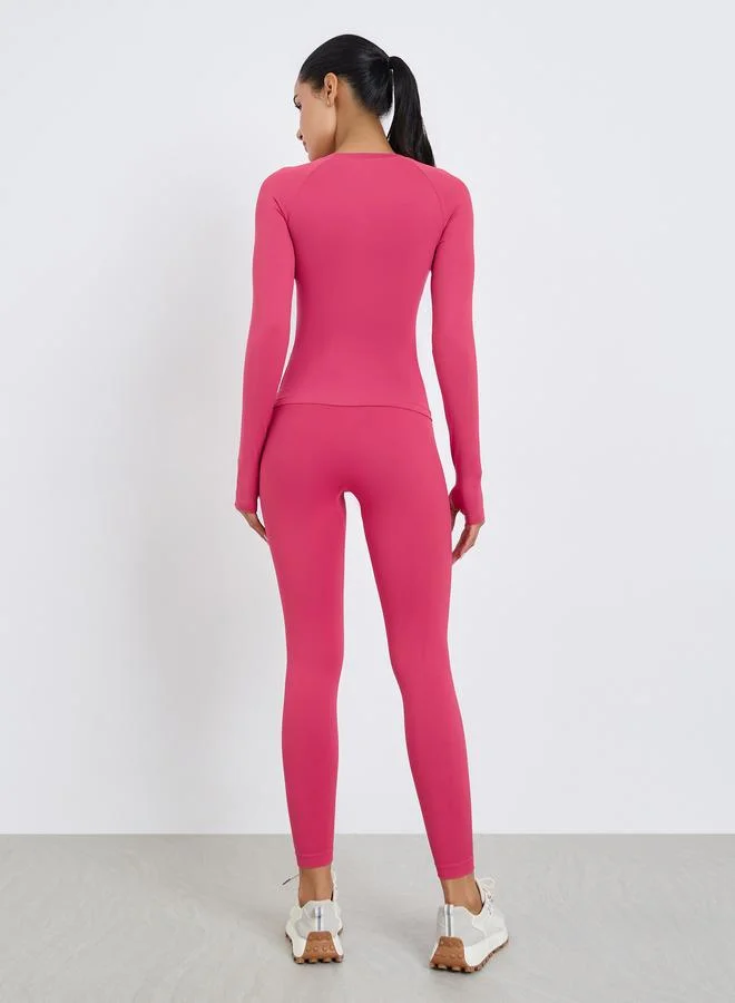 Styli Active Pink Women Pink Stitch Thumbhole Top and Leggings Set for Women | Best Price UAE
