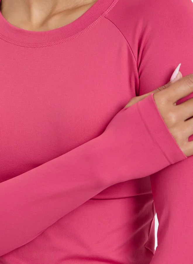 Styli Active Pink Women Pink Stitch Thumbhole Top and Leggings Set for Women | Best Price UAE
