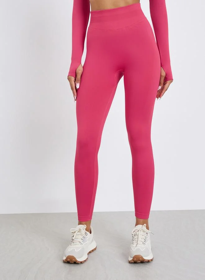 Styli Active Pink Women Pink Stitch Thumbhole Top and Leggings Set for Women | Best Price UAE