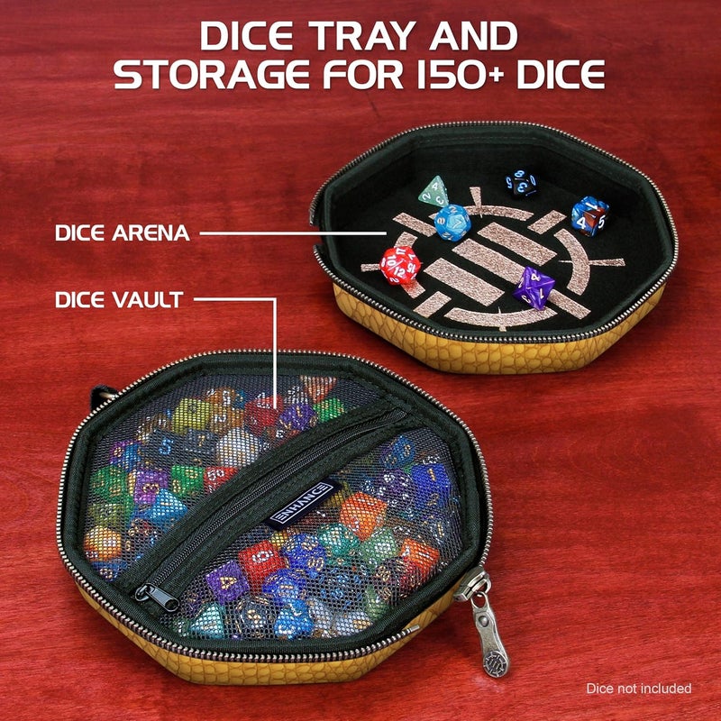 ENHANCE DND Dice Tray and Case - Collector's Edition DND Dice Holder up to 150 D&D Shakers with Hard Shell Exterior and Protective Soft Interior - Rolling Tray Perfect for Game Night (Dragon Gold) - Image 2