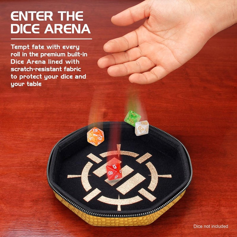 ENHANCE DND Dice Tray and Case - Collector's Edition DND Dice Holder up to 150 D&D Shakers with Hard Shell Exterior and Protective Soft Interior - Rolling Tray Perfect for Game Night (Dragon Gold) - Image 4