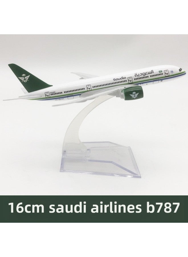16cm Saudi Arabia Airlines B787 Metal Aircraft Model Boeing 787 Simulation Aviation Alloy Airplane Collectible Display for Aviation Enthusiasts Home Decor