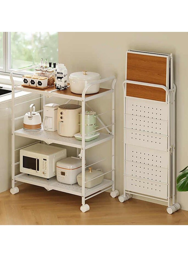 DubaiGallery 3 Layer Folding Storage Rack Home Storage Foldable Kitchen Display Rack Shelf with Wheels Kitchen Organizer Shelf - Image 1