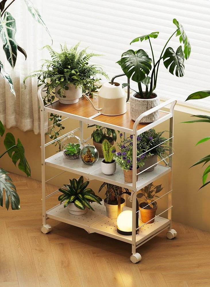 DubaiGallery 3 Layer Folding Storage Rack Home Storage Foldable Kitchen Display Rack Shelf with Wheels Kitchen Organizer Shelf - Image 4