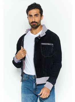 EMPORIO ARMANI Men Textured Motor Jacket, Lavender  - Image 1