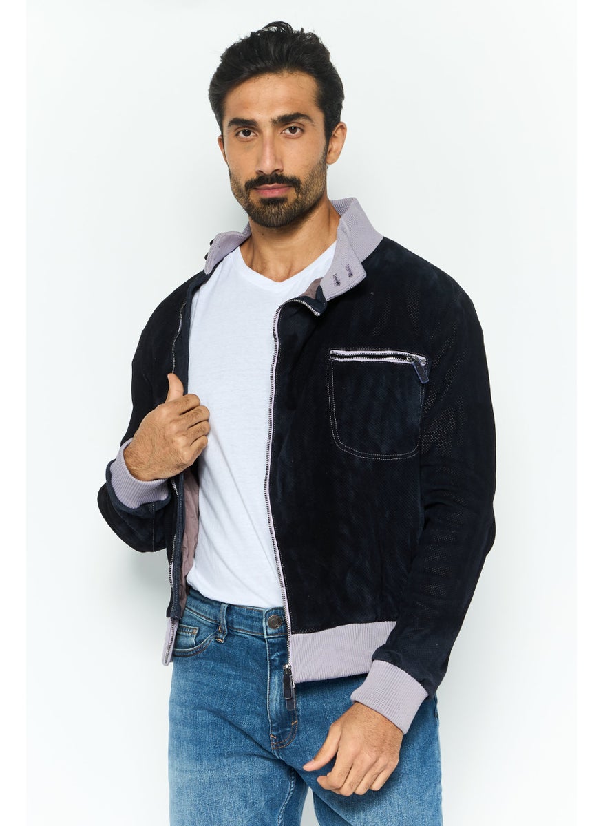 EMPORIO ARMANI Men Textured Motor Jacket, Lavender  - Image 1