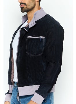 EMPORIO ARMANI Men Textured Motor Jacket, Lavender  - Image 3