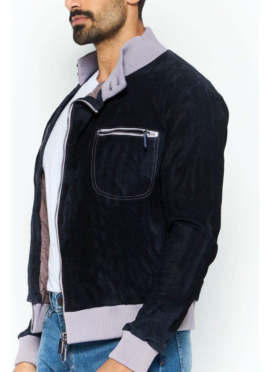 EMPORIO ARMANI Men Textured Motor Jacket, Lavender  - Image 3