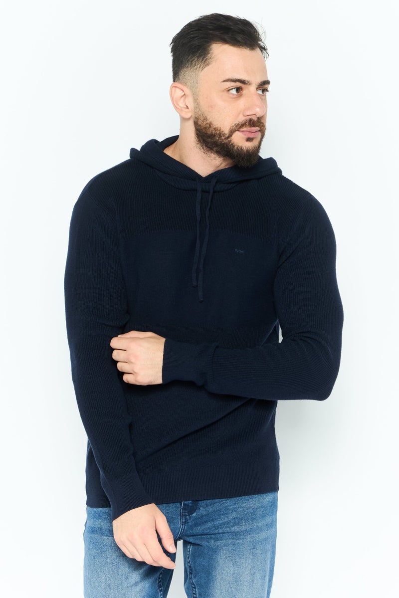 Michael Kors Men Hooded Embroidered Logo Sweater, Navy Blue - Image 1