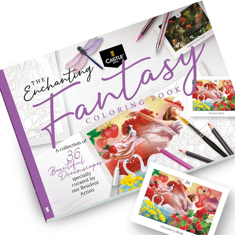 Castle Art Supplies Castle Arts Fantasy Colouring Book | 36 Fantastic Dreamscapes Curated by in-House Artists to Relax You | with Colour Reference Guide | No Show-Through Artist Grade Paper | Frameable Landscape A4 Size - Image 1