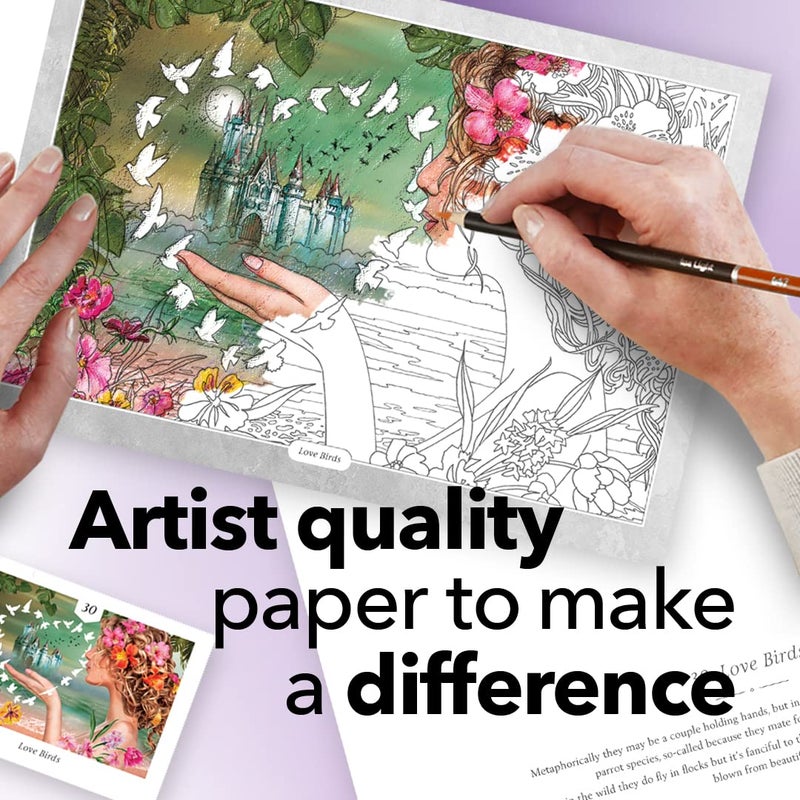 Castle Art Supplies Castle Arts Fantasy Colouring Book | 36 Fantastic Dreamscapes Curated by in-House Artists to Relax You | with Colour Reference Guide | No Show-Through Artist Grade Paper | Frameable Landscape A4 Size - Image 2