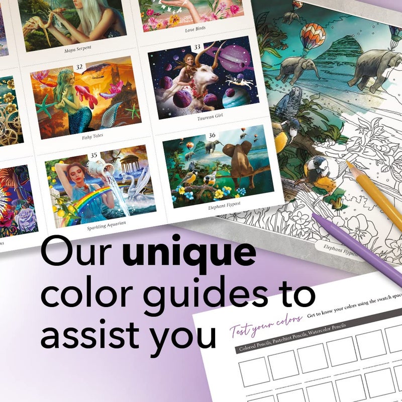 Castle Art Supplies Castle Arts Fantasy Colouring Book | 36 Fantastic Dreamscapes Curated by in-House Artists to Relax You | with Colour Reference Guide | No Show-Through Artist Grade Paper | Frameable Landscape A4 Size - Image 4