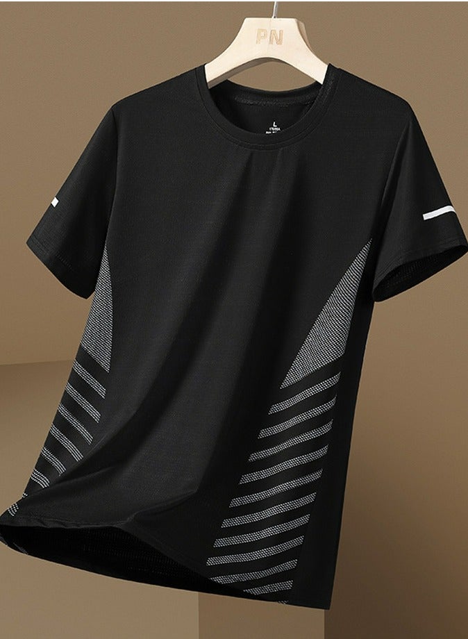 Loquat Men's Cooling Ice Silk Running Shirts Quick Dry Short Sleeve Athletic Gym T-Shirts Black 