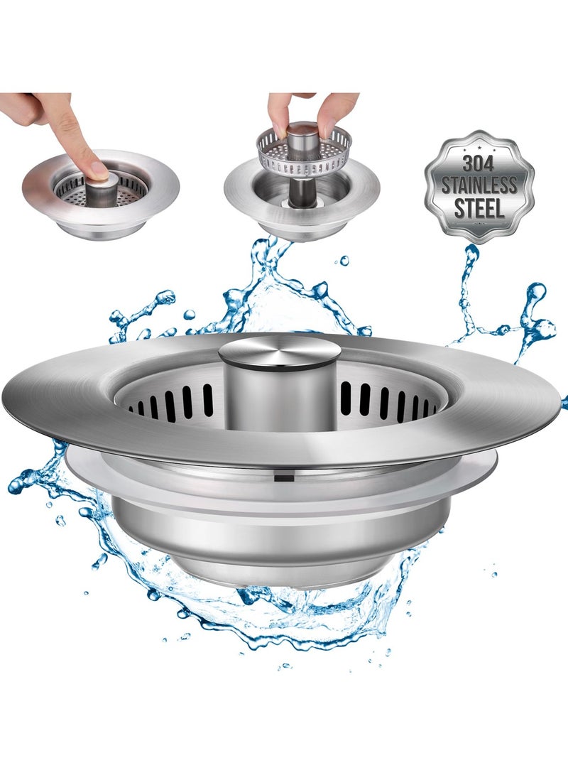 مصيدة ومص stopper حوض منحني من الفولاذ المقاوم للصدأ 3 في 1، مصيدة طعام مضادة للانسداد مع تصريف سريع ومفلتر للروائح - Image 1