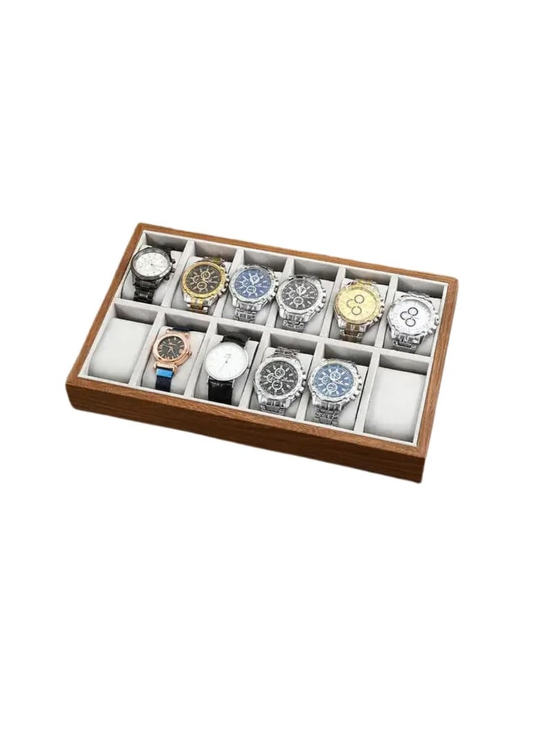 High Quality Wooden Organizer Box for Jewelry Watches Organization -12 Sections-(33cm*20cm)-suitable for Dressing Room-Brown - Image 1
