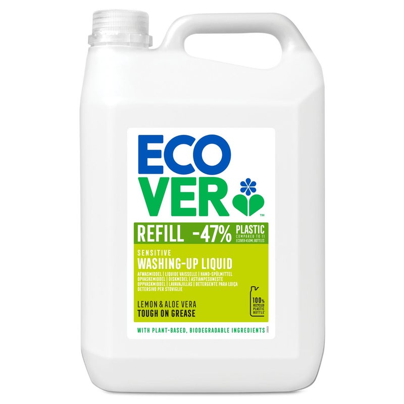 ecover Sensitive Washing Up Liquid Refill Lemon and Aloe Vera Scent - 5 Litre - Image 1