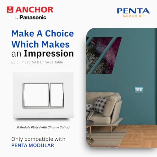 Anchor by Panasonic Penta Modular Gina 6 Module Plate with Chrome Collar for Switch Board, 10 Years on Site Warranty (White, 65806) - Image 3
