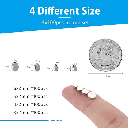 RHINOCATS 400Pcs Small Magnets, 4 Different Sizes Tiny Mini Magents, Multi-Use for Fridge, DIY, Office, Hobbies, Crafts and Science - Image 4