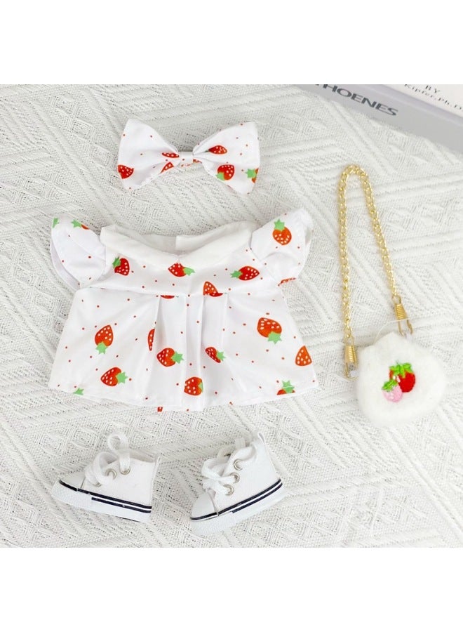 20cm Baby Clothes Star Doll Plush Toy Changing Clothes Q Version Cotton Doll Skirt Children's Day Gift-Specifications:20cm Baby Wear-Color:Yellow Plaid Skirt + Bow + Strawberry Bag Suit  - Image 3