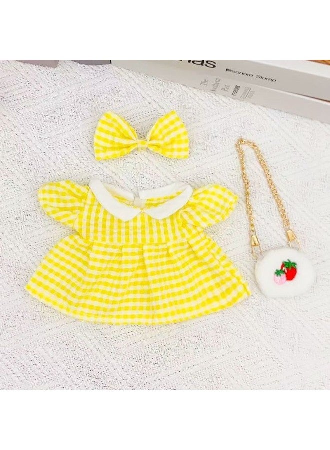 20cm Baby Clothes Star Doll Plush Toy Changing Clothes Q Version Cotton Doll Skirt Children's Day Gift-Specifications:20cm Baby Wear-Color:Yellow Plaid Skirt + Bow + Strawberry Bag Suit  - Image 1