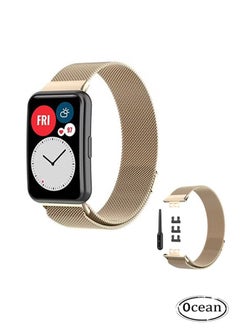 Compatible with Huawei Watch Fit Watch band, Milanese Loop Magnetic Stainless Steel Replacement Wrist Strap Bracelet Watch Band for Huawei Watch Fit, Replaceable Strap Men and Women (Champagne Gold)